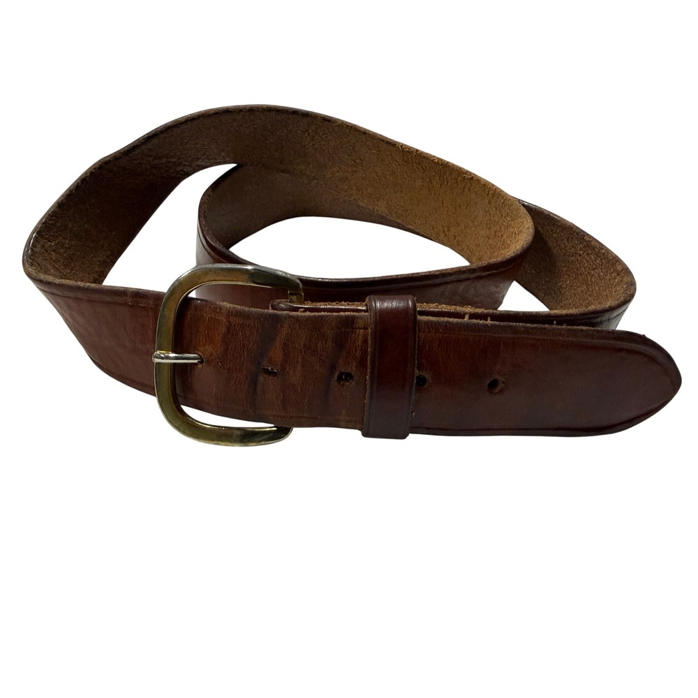 Cabelas Mens Brown Leather Belt 42 Brass Buckle Heavy Duty Distressed 91-42
